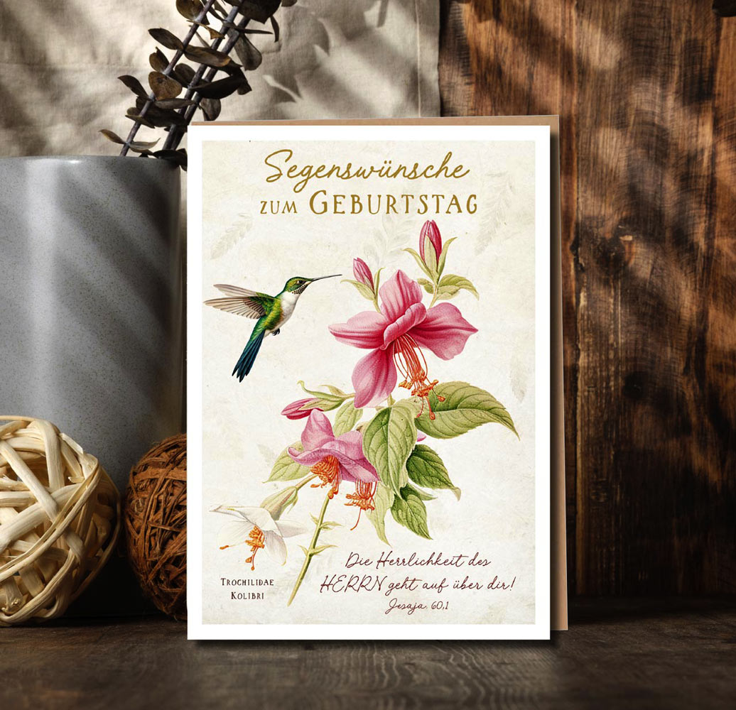 Faltkarte "Segenswünsche zum Geburtstag" (farbenfroher Kolibri)