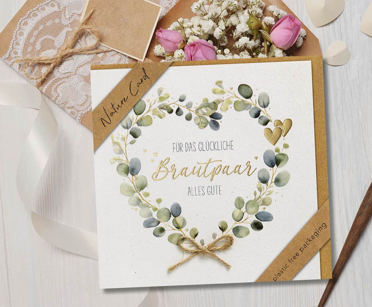 Faltkarte "Für das glückliche Brautpaar" (Ringe)