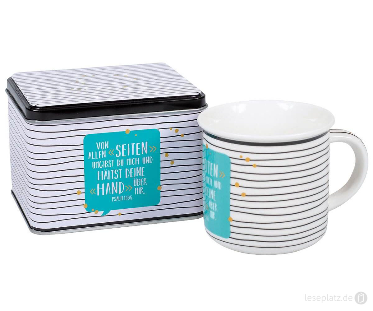 Tasse "Streifen" mit Metall-Geschenkdose