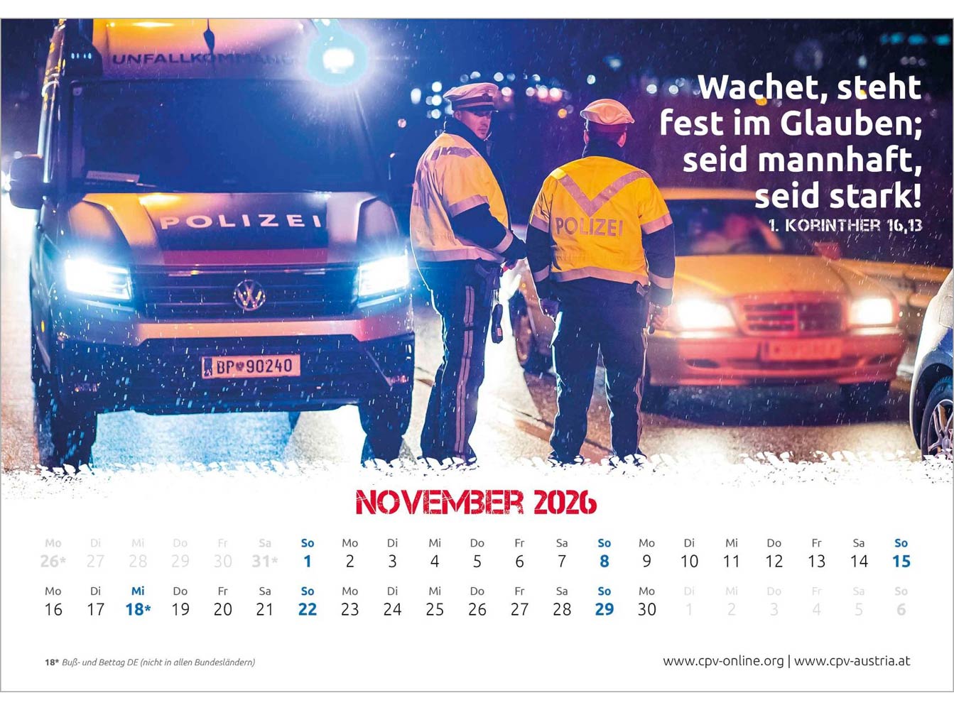 Mit Gott bei der Polizei 2026 - Wandkalender