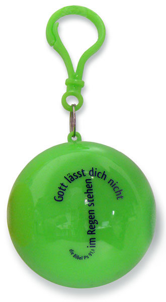 Regenponcho in Kugel mit Karabiner - Grün