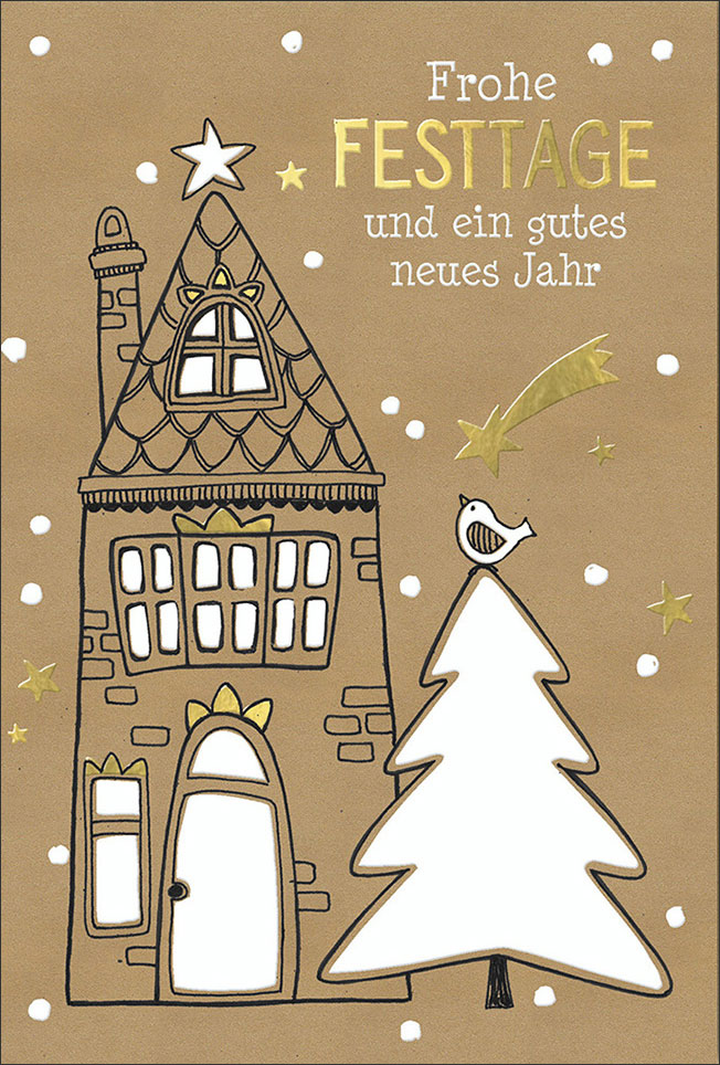 Faltkarte "Haus und Tannenbaum"