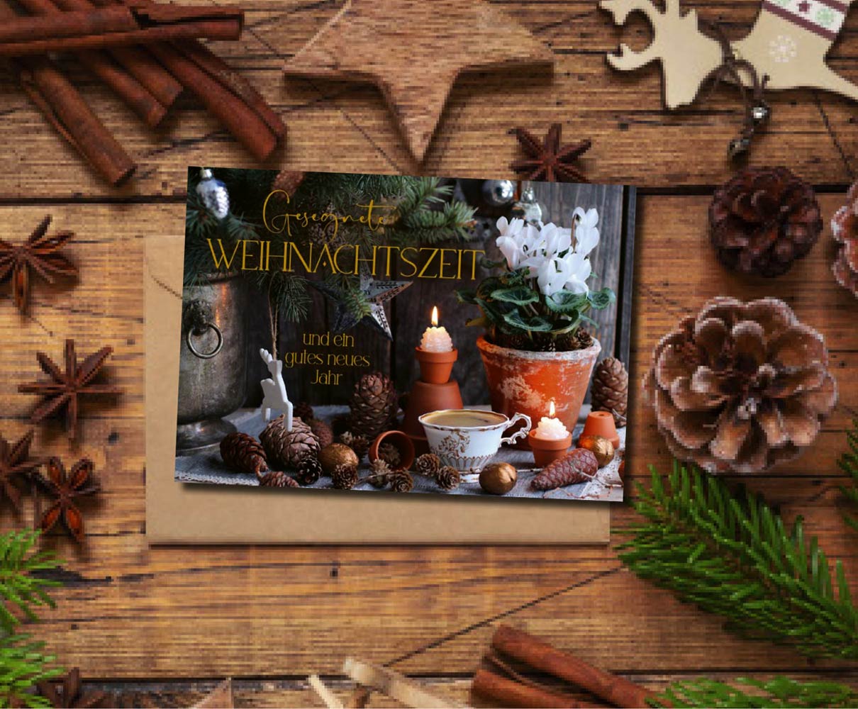 Faltkarte "Gesegnete Weihnachtszeit" (Tannenzapfen)