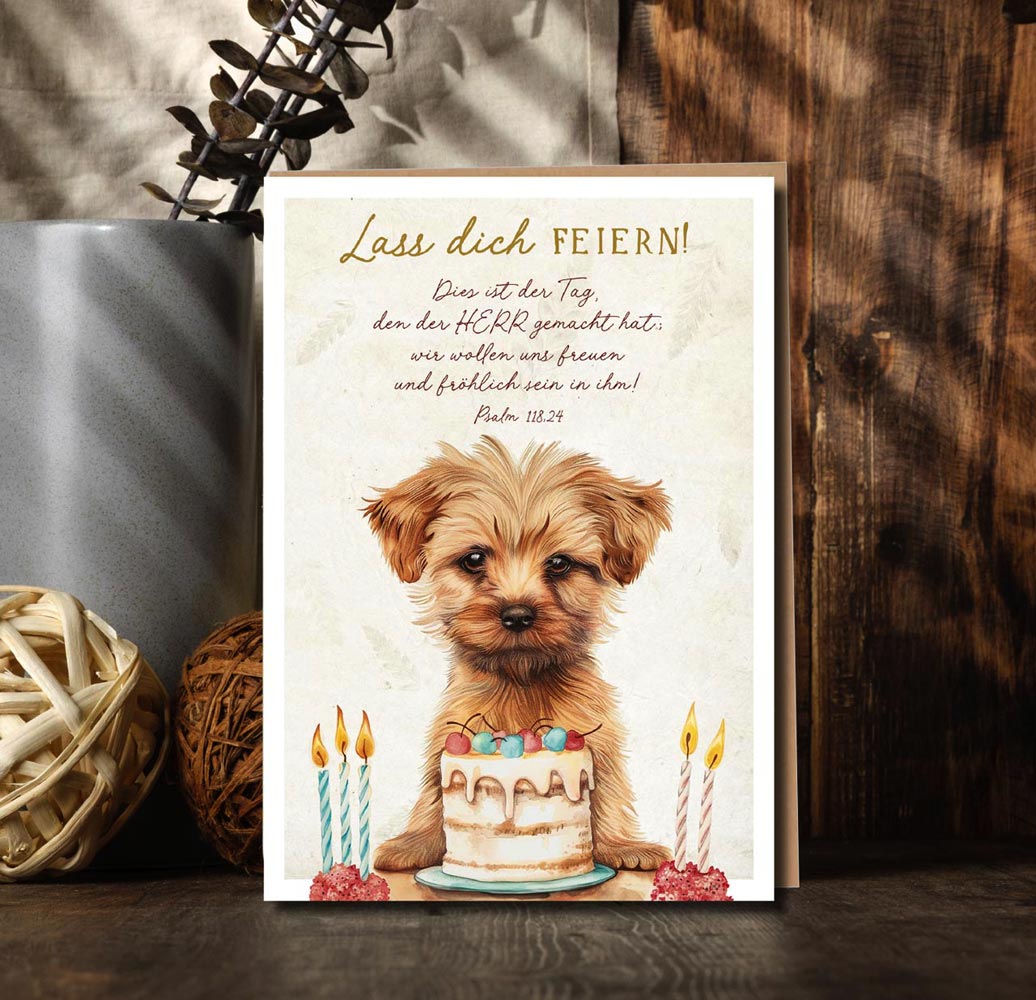 Faltkarte "Lass dich Feiern" (niedlichr Hund)