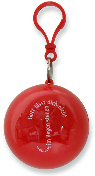 Regenponcho in Kugel mit Karabiner - Rot Regenponcho in Kugel mit Karabiner - Rot