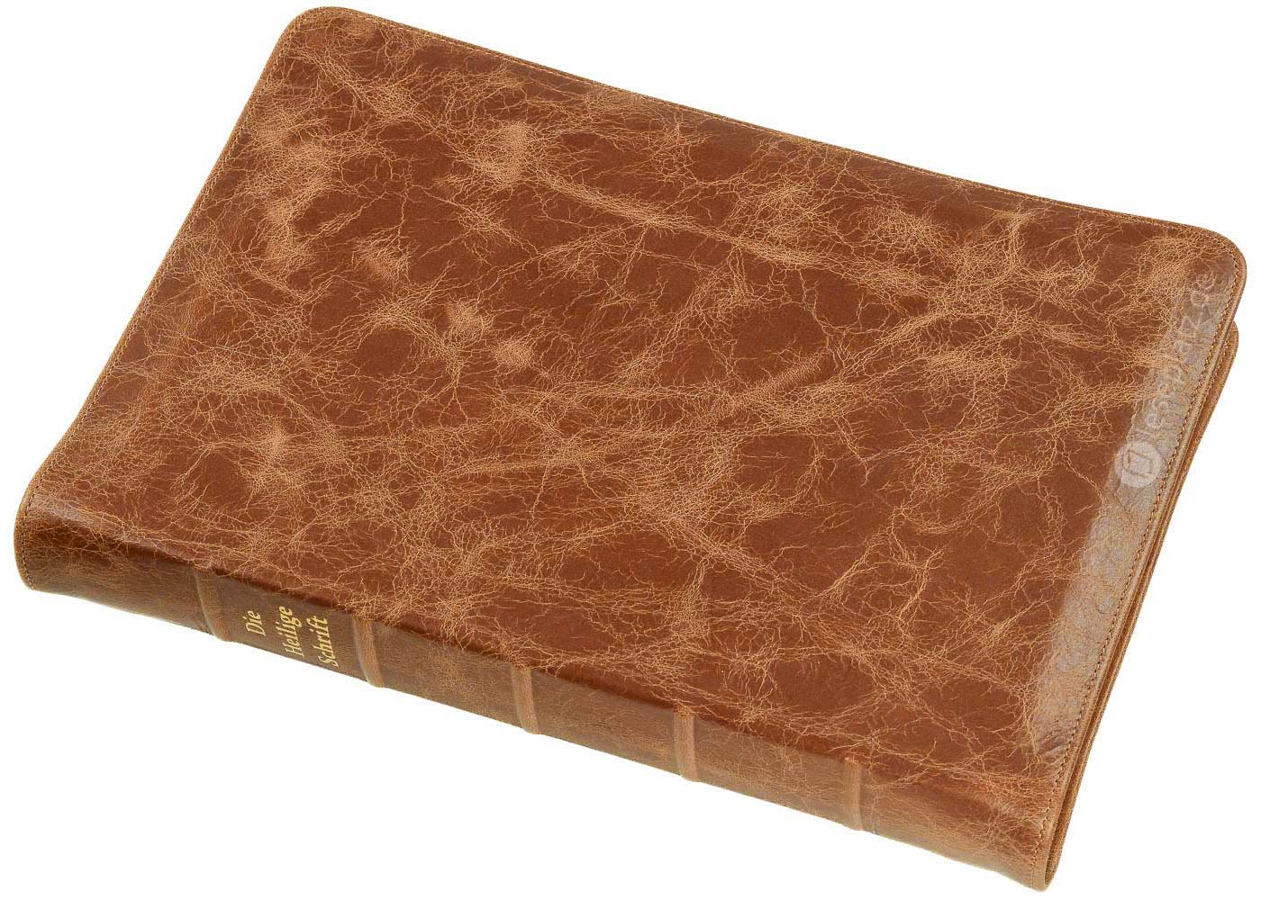 Elberfelder 2003 - gr.Schreibrandausgabe / Kalbsleder Toffee Unique Goldschnitt