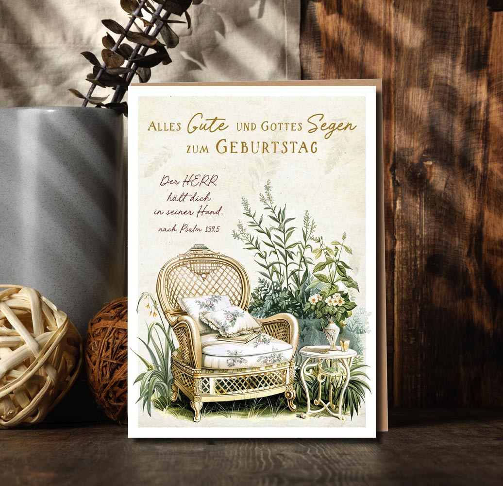 Faltkarte "Alles Gute" (gemütlicher Sessel)