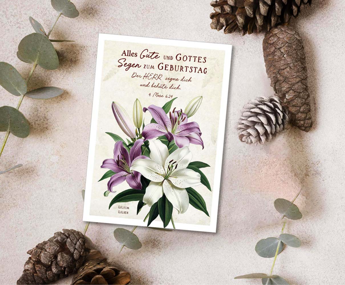 Postkarte "Alles Gute" (Lilien)