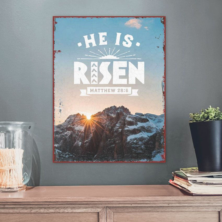 Metallschild "He is Risen"