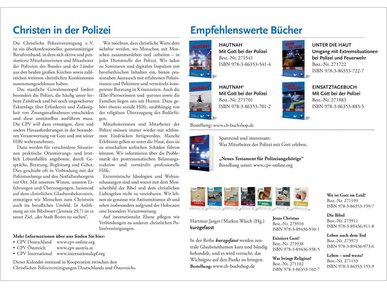 Mit Gott bei der Polizei 2026 - Wandkalender