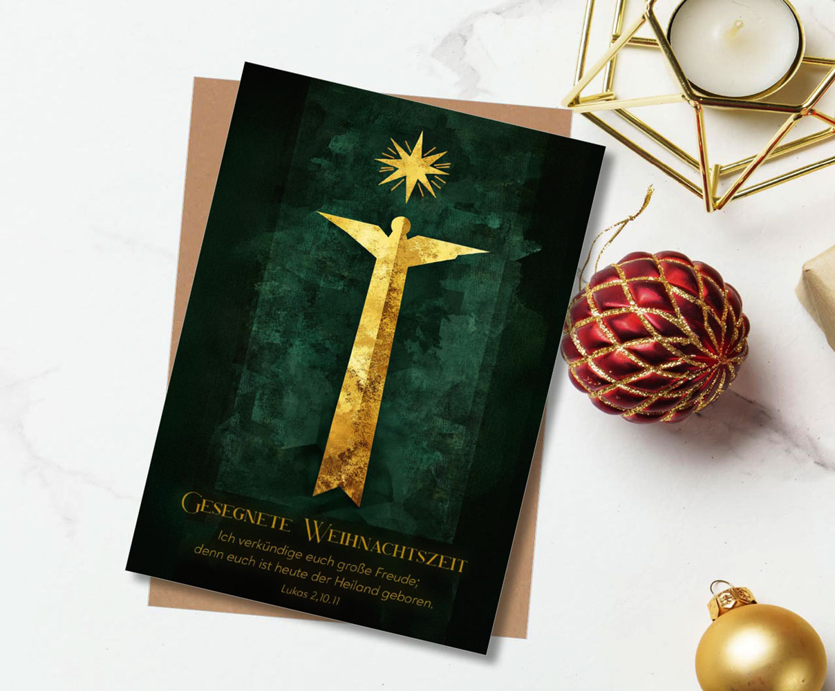 Faltkarte "Gesegnete Weihnachtszeit" Engel